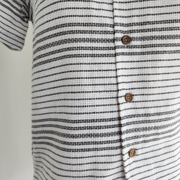 Y2K Distortion Black White Striped Button Up Collared Short Sleeve Top S - Picture 4 of 10